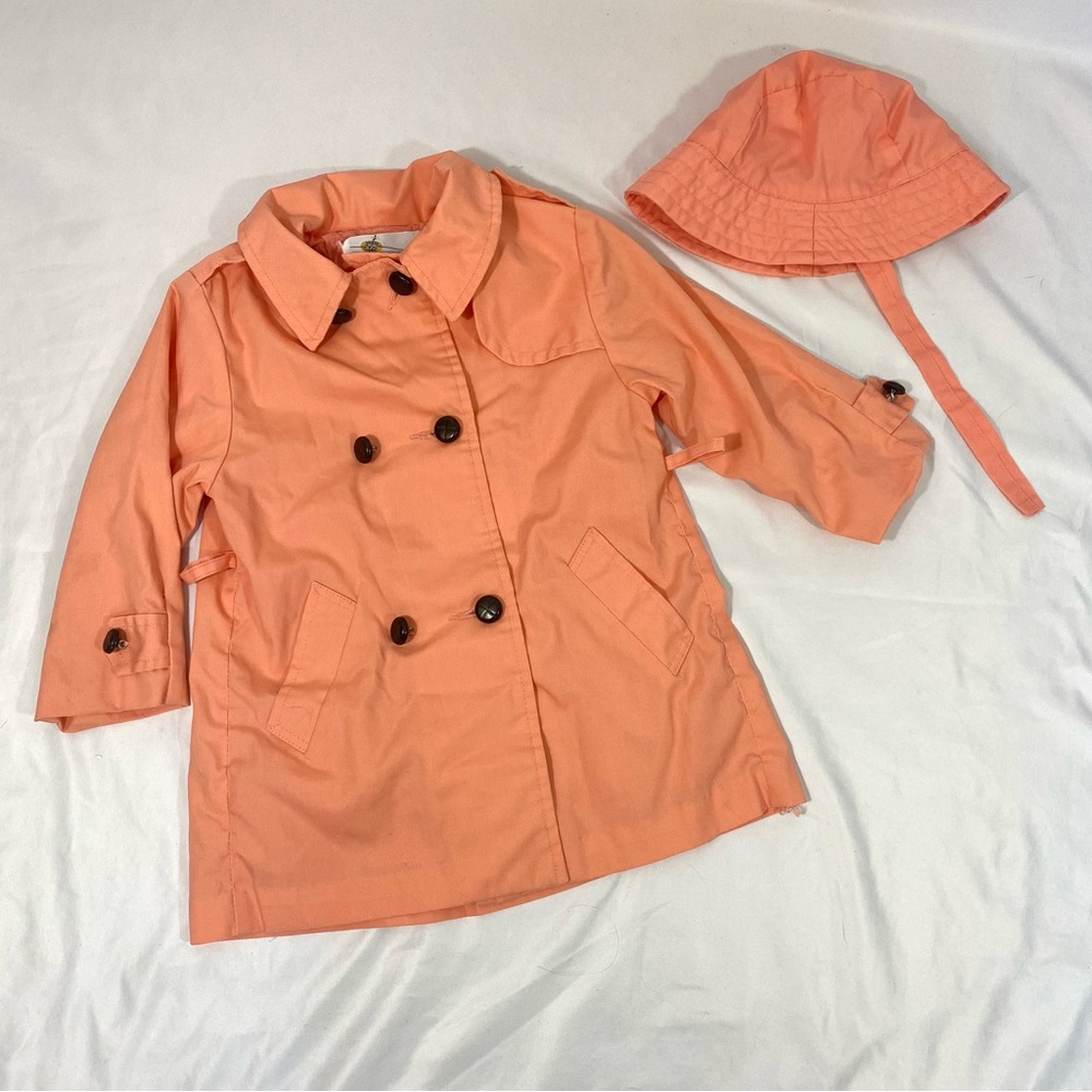 Girl’s Vintage 70’s Northlander Salmon Trench Coat & Hat Set XS Small 5T 6